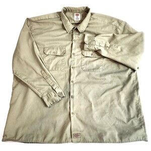 Dickies Long Sleeve Work Shirt Mens 3XL Khaki Button Up Pockets